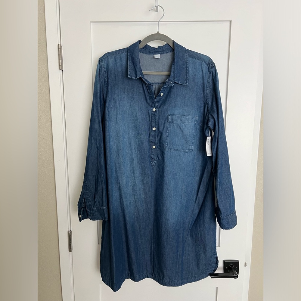 old navy medium wash long sleeved chambray shirt dress nwt